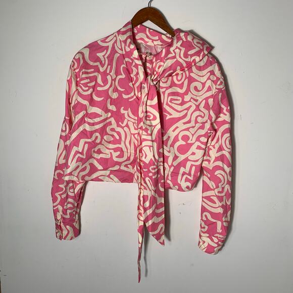 Womens Zara Pink Dramatic Tie back Blouse size S EUC! - Picture 3 of 3
